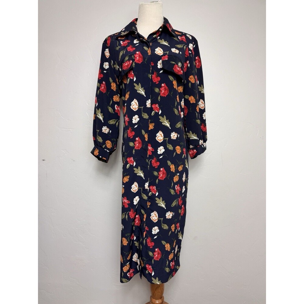 Vintage Breli Originals Womens 12 Button Front Tea Dress Floral Navy Teachercore